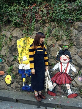 「no brand（ノーブランド）のアイテム（Tシャツ/カットソー、イエロー系）」を使った、sujung_bさん（レディース・154cm）の秋コーディネート