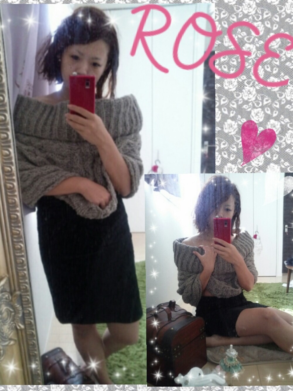 ブルー系のワンピース、ゴールド系のリングを着用したレディースの秋コーディネートの1枚目の写真