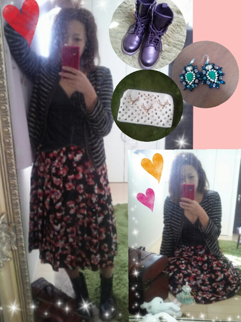 ブルー系のワンピース、ゴールド系のリングを着用したレディースの秋コーディネートの1枚目の写真