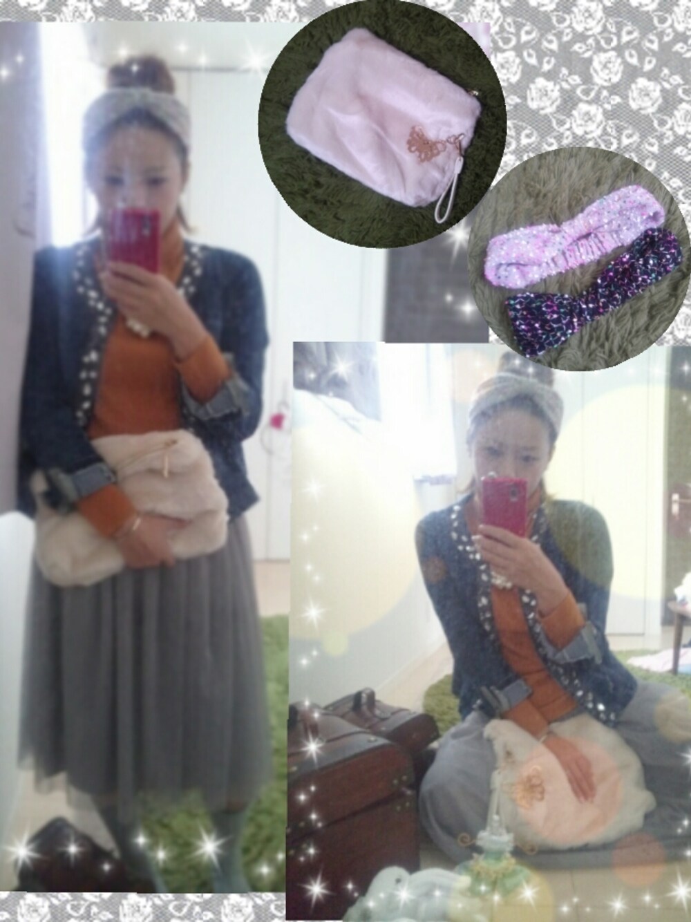 ゴールド系のアナログ腕時計を着用したレディースの秋コーディネートの1枚目の写真