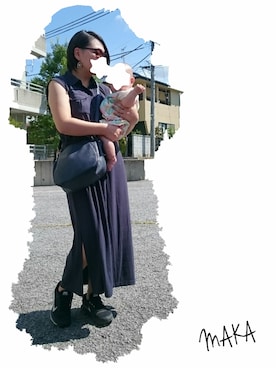 「GU（ジーユー）のシャツマキシワンピース（ワンピース、ブルー系）」を使った、makaさん（レディース・152cm）の夏コーディネート