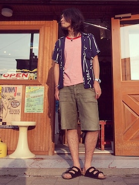 「HAMILTON（ハミルトン）のアイテム（腕時計）」を使った、HamburgCafeさん（メンズ・179cm）の夏コーディネート