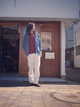 「HAMILTON（ハミルトン）のアイテム（腕時計）」を使った、HamburgCafeさん（メンズ・179cm）の夏コーディネート