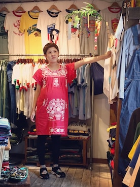 「アイテム（チュニック）」を使った、HamburgCafeさん（レディース・159cm）の夏コーディネート