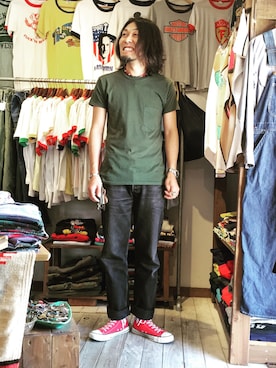 「ポケットＴシャツ」｜「アイテム（トップス）」を使った、HamburgCafeさん（メンズ・179cm）の夏コーディネート