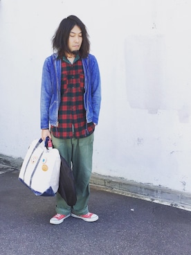 「ウールシャツ」｜「アイテム（デニムジャケット）」を使った、HamburgCafeさん（メンズ・179cm）の秋コーディネート