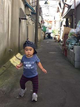 「アイテム（キャップ）」を使った、HamburgCafeさん（キッズ・80cm）の夏コーディネート