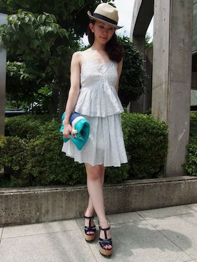 「コルクヒール」｜「アイテム（帽子）」を使った、DRWCYS・PR 生駒典子さん（レディース・159cm）の夏コーディネート