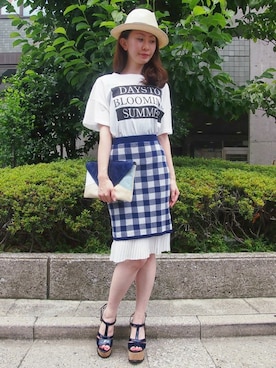 「コルクヒール」｜「アイテム（帽子）」を使った、DRWCYS・PR 生駒典子さん（レディース・159cm）の夏コーディネート