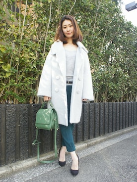 「DRWCYS（ドロシーズ）のアイテム（ピーコート）」を使った、DRWCYS・PR 生駒典子さん（レディース・159cm）の冬コーディネート