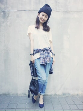 「BRIXTON（ブリクストン）のアイテム」を使った、DRWCYS・PR 生駒典子さん（レディース・159cm）の夏コーディネート