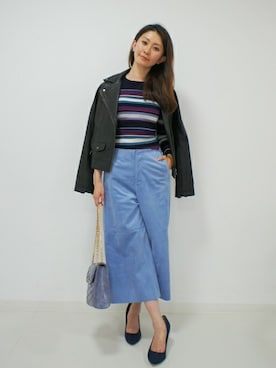 「DRWCYS（ドロシーズ）のアイテム（ライダースジャケット）」を使った、DRWCYS・PR 生駒典子さん（レディース・159cm）の秋コーディネート