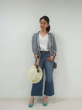 「DRWCYS（ドロシーズ）のアイテム（ノーカラージャケット）」を使った、DRWCYS・PR 生駒典子さん（レディース・159cm）の春コーディネート