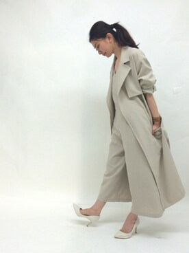 「アイテム（つなぎ/オールインワン、ベージュ系）」を使った、DRWCYS・PR 生駒典子さん（レディース・159cm）の春コーディネート