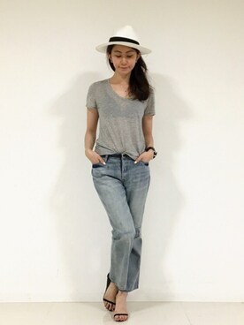 「DRWCYS（ドロシーズ）のアイテム（サンダル）」を使った、DRWCYS・PR 生駒典子さん（レディース・159cm）の夏コーディネート