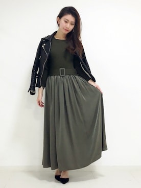 「DRWCYS（ドロシーズ）のアイテム（ライダースジャケット）」を使った、DRWCYS・PR 生駒典子さん（レディース・159cm）の秋コーディネート