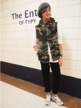 「NEW BALANCE（ニューバランス）のニューバランス ビンテージシリーズ new balance ML574（スニーカー、グレー系）」を使った、Ippei Suzukiさん（メンズ・175cm）の春コーディネート