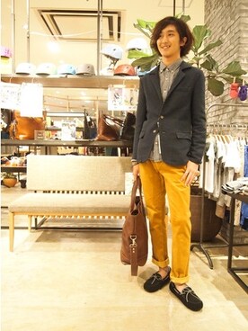 「FREAK'S STORE（フリークスストア）のギンガムチェックシャツ -2014SS BASIC-（シャツ/ブラウス、ブラック系）」を使った、Ippei Suzukiさん（メンズ・175cm）の春コーディネート