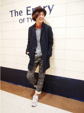 「NEW BALANCE（ニューバランス）のニューバランス ビンテージシリーズ new balance ML574（スニーカー、グレー系）」を使った、Ippei Suzukiさん（メンズ・175cm）の春コーディネート