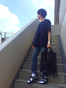 「CABANE de ZUCCa（カバンドズッカ）のアイテム（バッグ）」を使った、yuuさん（メンズ・173cm）の夏コーディネート