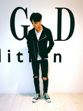 「GGD（ジージーディー）のアイテム（ライダースジャケット）」を使った、GGDedition八王子店さん（メンズ・170cm）の春コーディネート