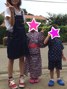 「浴衣」｜「アイテム（サロペット/オーバーオール）」を使った、わかすけさん（レディース・153cm）の夏コーディネート