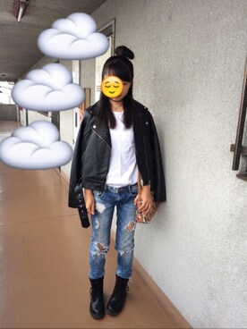 「FOREVER 21（フォーエバー トゥエンティーワン）のアイテム（ライダースジャケット、ブラック系）」を使った、yunaさん（レディース・160cm）の秋コーディネート