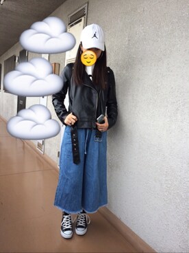 「古着のアイテム（キャップ、ホワイト系）」を使った、yunaさん（レディース・160cm）の秋コーディネート