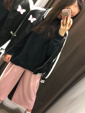 「WEGO（ウィゴー）のアイテム（ジャケット/アウター、ブラック系）」を使った、yunaさん（レディース・160cm）の春コーディネート