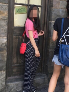 「Flapper'sClubのアイテム（トップス、ピンク系）」を使った、yunaさん（レディース・160cm）の夏コーディネート