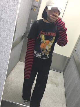 「SPINNS（スピンズ）のアイテム（トップス、レッド系）」を使った、yunaさん（レディース・160cm）の秋コーディネート