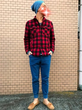 「SEVENDAYS=SUNDAY（セブンデイズサンデイ）のアイテム（ニットキャップ/ビーニー）」を使った、rintosaku &  8さん（メンズ・180cm）の冬コーディネート
