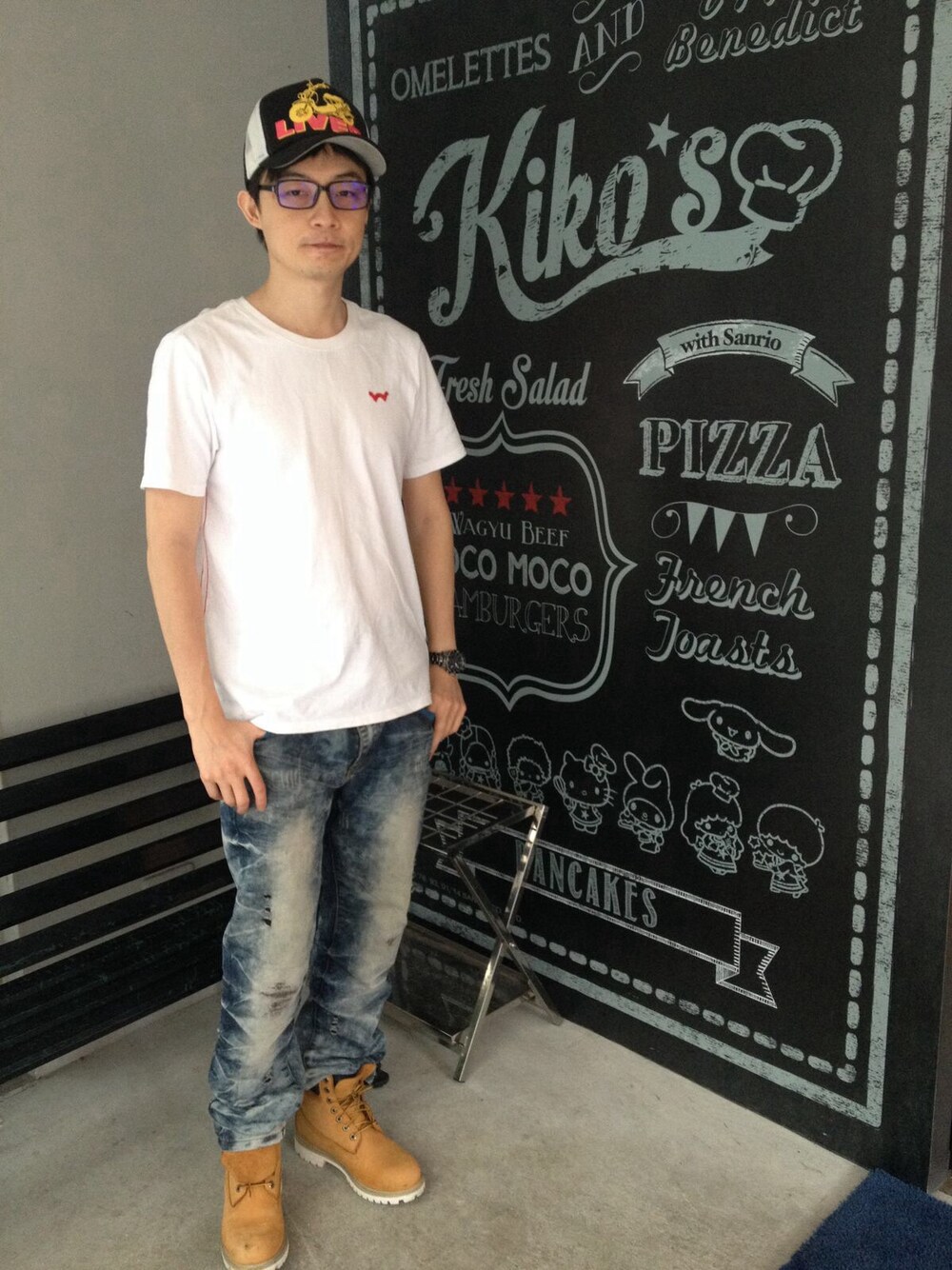 「Timberlandのアイテム（ブーツ、オレンジ系）」を使った、漸漸さん（メンズ・174cm）の夏コーディネートの1枚目の写真