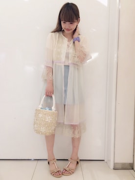 「Honey Salon（ハニーサロン）のアイテム（かごバッグ）」を使った、MOYUさん（レディース・157cm）の春コーディネート