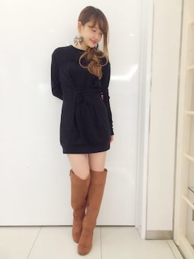 「おおぶりピアス」｜「アイテム（ワンピース/ドレス）」を使った、MOYUさん（レディース・157cm）の秋コーディネート