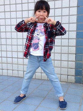 「アイテム（モカシン/デッキシューズ）」を使った、彤樂會さん（キッズ・110cm）の春コーディネート