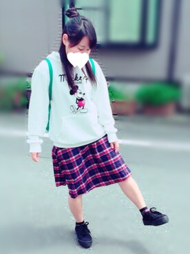 「ハーフアップお団子」｜「アイテム（パーカー）」を使った、ｺｸﾞﾏさん（レディース・148cm）の春コーディネート