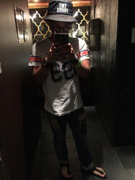 「TMT（ティーエムティー）のアイテム（帽子）」を使った、まぁちぇるさん（メンズ・170cm）の夏コーディネート