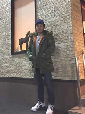 「ALPHA（アルファ）のアイテム（その他アウター）」を使った、まぁちぇるさん（メンズ・170cm）の冬コーディネート