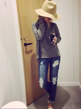 「店頭コーデ」｜「アイテム（帽子）」を使った、ishida_meiさん（レディース・155cm）の秋コーディネート