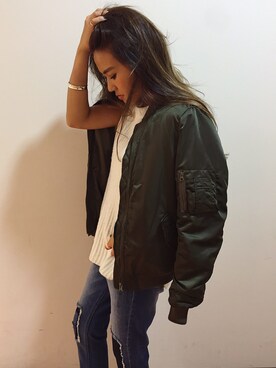 「UNRELISH」｜「アイテム（MA-1）」を使った、ishida_meiさん（レディース・155cm）の秋コーディネート