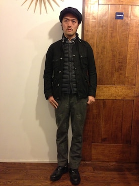 「Waste(twice)（ウェストトゥワイス）のアイテム（ライダースジャケット）」を使った、sabotenboyさん（メンズ・174cm）の冬コーディネート