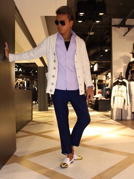「DOWBL（ダブル）のアイテム（カーディガン/ボレロ）」を使った、SAKUさん（メンズ・180cm）の秋コーディネート