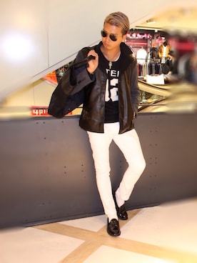 「DOWBL（ダブル）のアイテム（チェスターコート）」を使った、SAKUさん（メンズ・180cm）の冬コーディネート