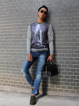 「アイテム（ドレスシューズ、グリーン系）」を使った、SAKUさん（メンズ・180cm）の秋コーディネート