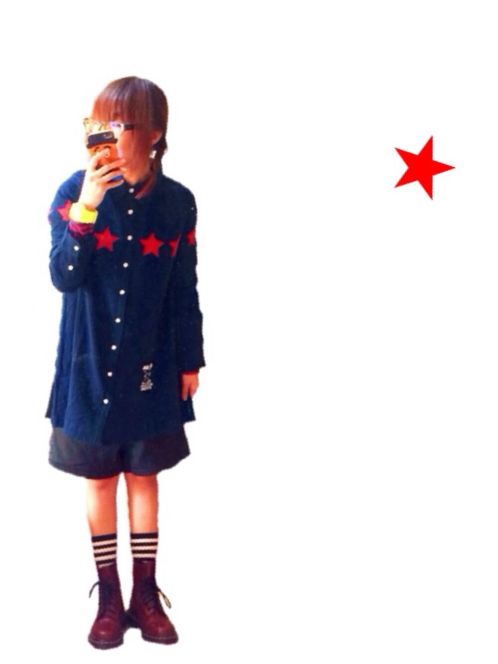 「RNA、aiko、Dr.Martens、Candy Stripper、みつあみ」｜「RNAの〈完売アイテム再入荷〉D1170 スターガーゼワンピース（ワンピース、ブルー系）」を使った、ながぴ ♩✩⃛さん（レディース・152cm）の冬コーディネートの1枚目の写真