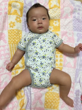 「UNIQLO（ユニクロ）のアイテム（ロンパース、イエロー系）」を使った、ゆづづ♡さん（キッズ・60cm）の夏コーディネート