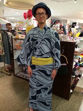 「ストローハット」｜「アイテム（浴衣）」を使った、yuizouさん（メンズ・172cm）の夏コーディネート