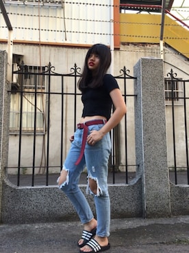 「red」｜「アイテム（モカシン/デッキシューズ）」を使った、Kukkaさん（レディース・155cm）の秋コーディネート