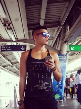 「travel」｜「アイテム（アクセサリー）」を使った、joe wong さん（メンズ・173cm）の夏コーディネート